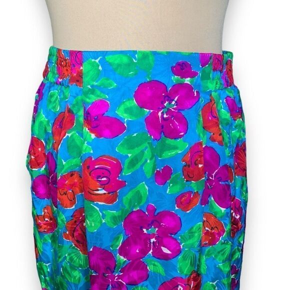 Vintage Adrianna Papell Skirt Multicolored Blue Flower Detail Silk Secretary - Picture 2 of 8